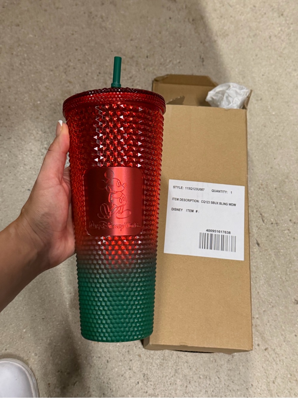Disney parks Studded Red-to-Green Ombre Tumbler with Straw new in box